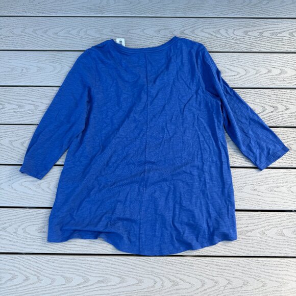Chicos Cotton Slub Easy V Neck Tee Size 2 (Large)  Corsican Blue 3/4 Sleeve NWT - Picture 2 of 6